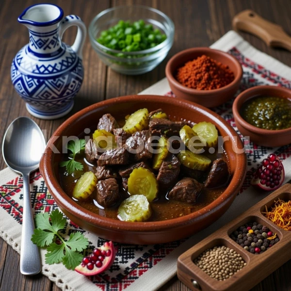Мясо с солеными огурцами по-грузински