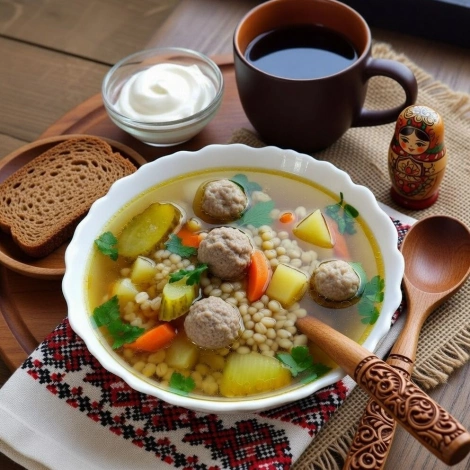 Рассольник рыбный с фрикадельками