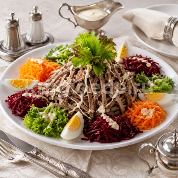 Салат из овощей и отварного языка