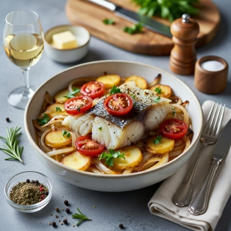 Треска с картофелем и луком