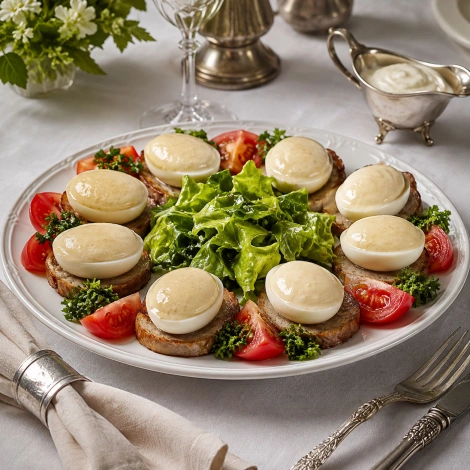 Яйца, фаршированные селедочной массой с жареным мясом