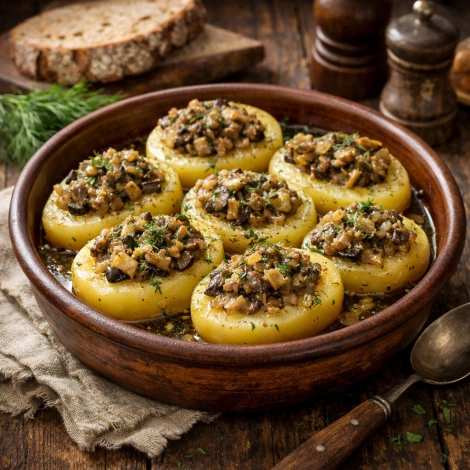 Картошка, фаршированная грибами