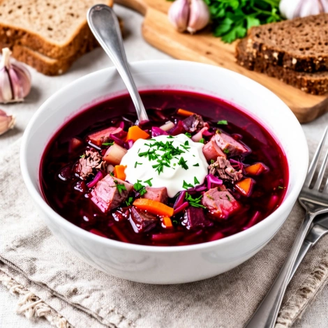 Борщ с кислой капустой и копченостями