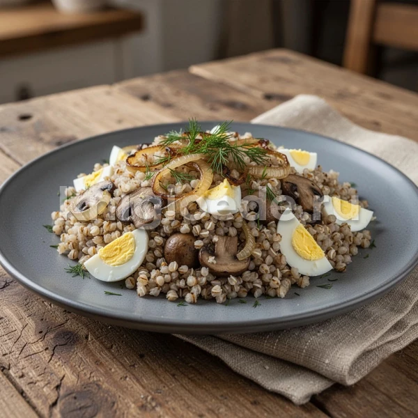 Гречневая каша с грибами, луком и яйцом