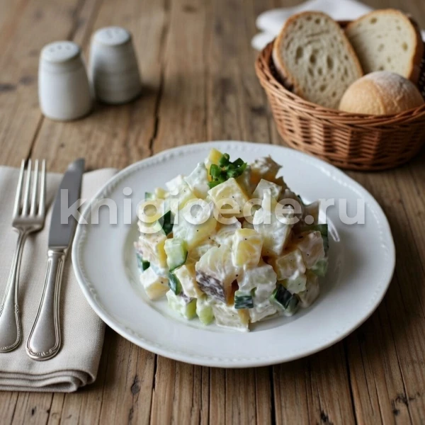 Салат из трески с хреном, картошкой и огурцами