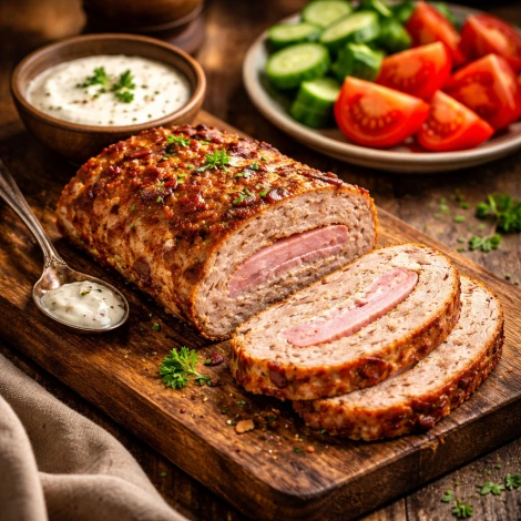 Рулет из рубленого мяса с ветчиной