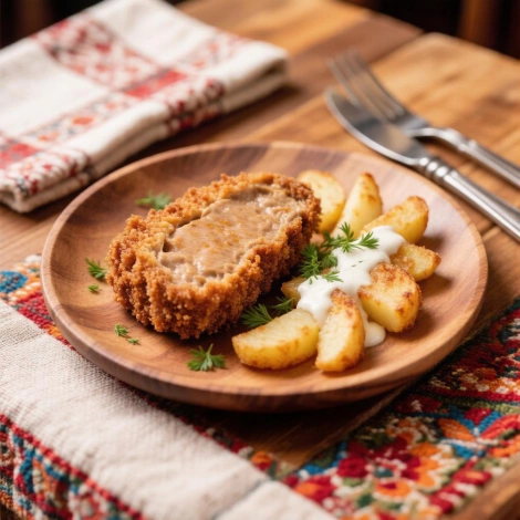 Печень с жареным картофелем