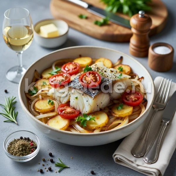 Треска с картофелем и луком