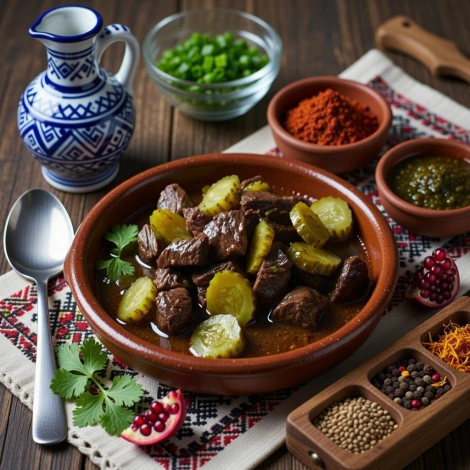 Мясо с солеными огурцами по-грузински