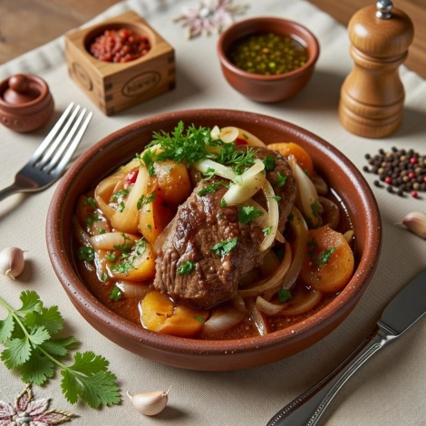 Мясо тушеное с ткемали