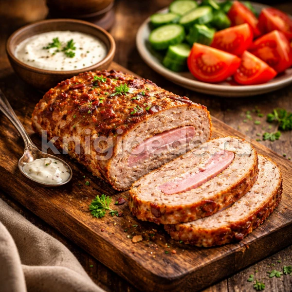 Рулет из рубленого мяса с ветчиной