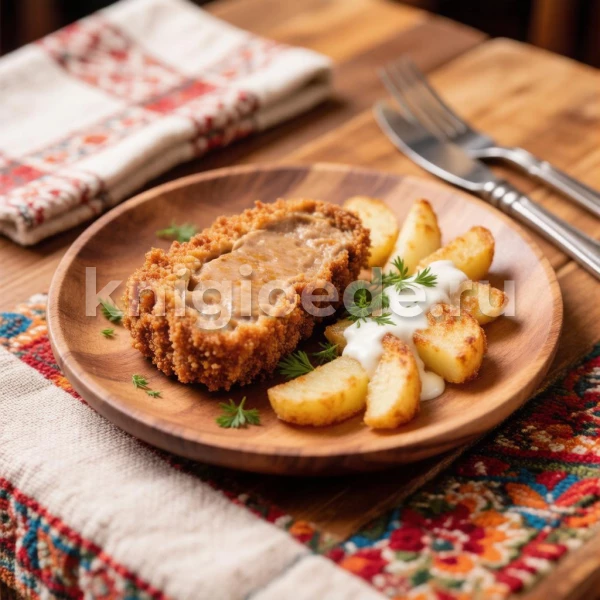 Печень с жареным картофелем