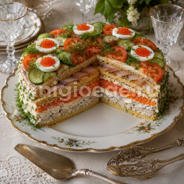 Торт закусочный с рыбными продуктами