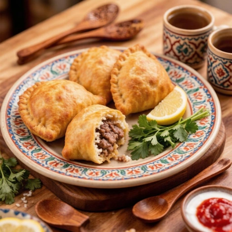 Чебуреки с бараниной и рисом