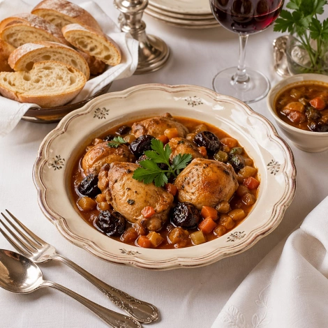Курица, тушёная с черносливом