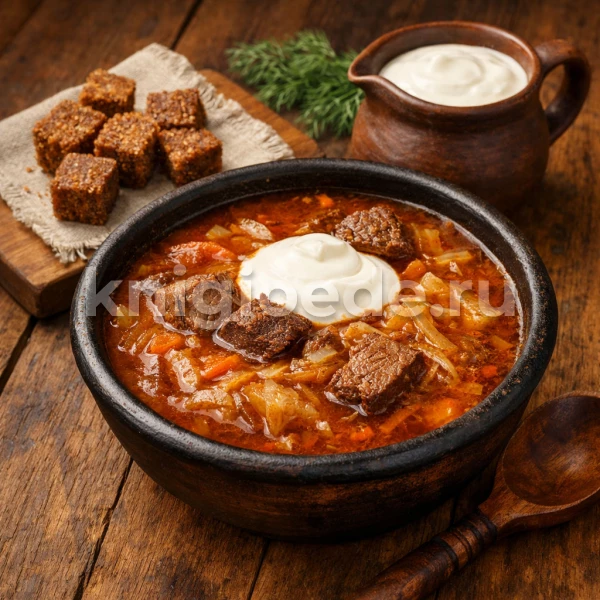 Щи кислые с гренками из гречневой каши