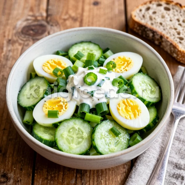 Салат из свежих огурцов, яиц и зеленого лука