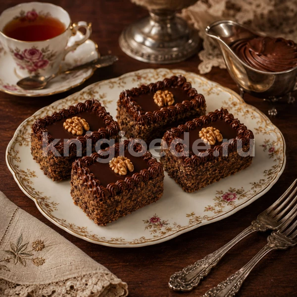 Пирожные ореховые с шоколадным кремом