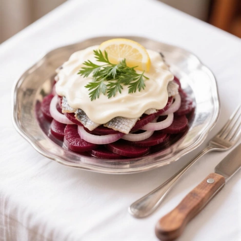 Сельдь с овощами и майонезом